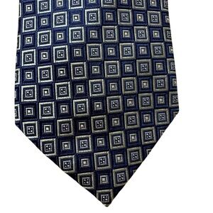 Chaps Blue and Green Silk Geometric Print  Checkered Tie